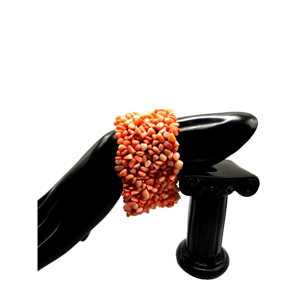 Vintage Chunky Pink Coral Chip Stretch Bracelet Wide Statement Organic Beads
